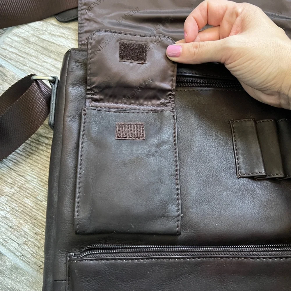 NWT! Mancini 100% Leather, Flap Messenger Bag for Laptops and Tablets, Brown - Picture 10 of 13